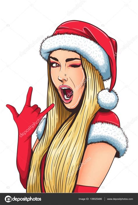 Pop Art Christmas Sexy Woman In Santa Claus Hat With Open Mouth Stock Vector By Stotepic