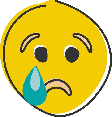 Crying Emoji Sad Emoticon Face With Tear Drop Hand Drawn Flat Style