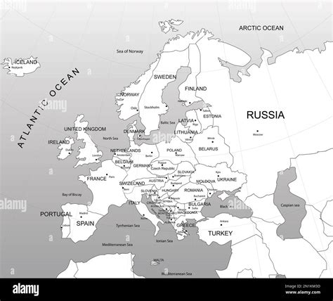 Political Map Of Western Europe Black And White Illustration Stock