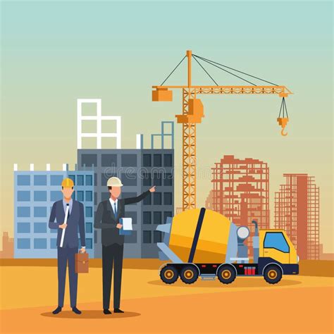 Construction Engineer Cartoon Stock Vector Illustration Of Building