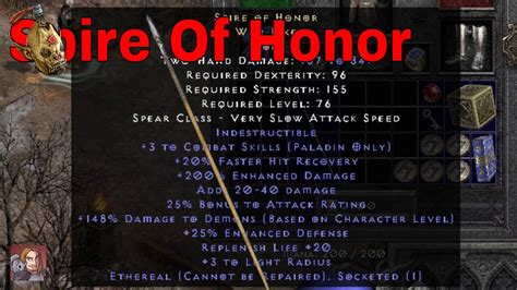 D2r Unique Items Spire Of Honor Lance Youtube