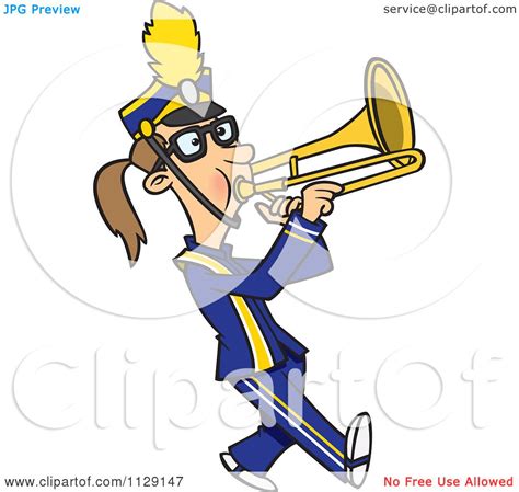Cartoon Of A Marching Band Trombone Player Girl Royalty Free Vector