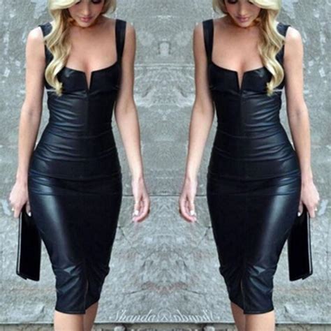 Buy Sexy Women Pu Leather Bodycon Sleeveless Club Evening Party Short Mini Dress At Affordable