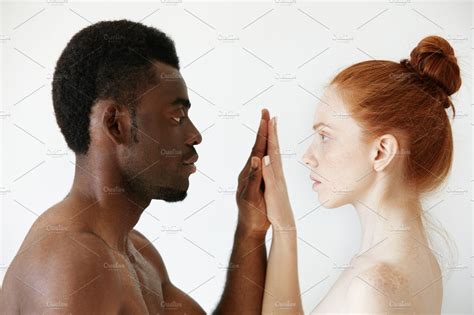 Interracial Multi Ethnic Couple Intimate Portrait Of African Male And Pretty Caucasian Female