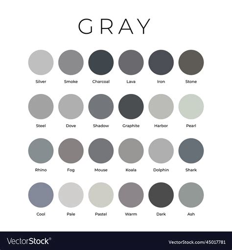 Gray Color Shades Swatches Palette With Names Vector Image