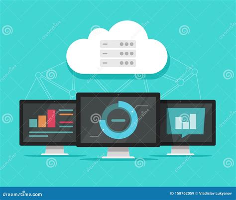 Cloud Computing Technology Vector Illustration Flat Cartoon Computers