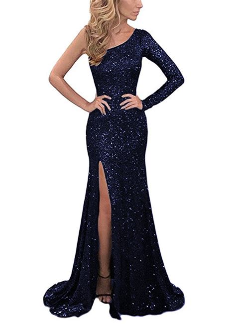 Sexy One Shoulder Prom Dresses For Women Long Formal Party Dress Navy Blue Dress Size 4