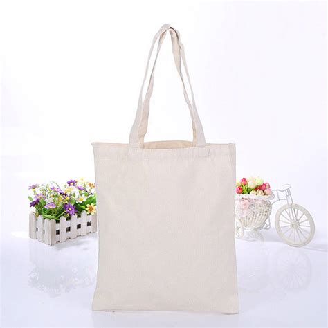 Creamy White Cotton Canvas T Bag Plain Shopping Shoulder Tote