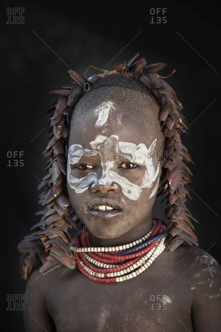 Black Teenage Girl Wearing Traditional Face Paint Stock