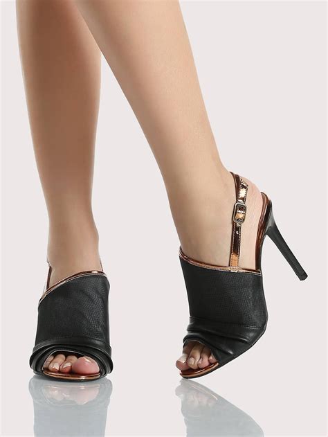 Mesh Peep Toe Slingback Heels Black Sheinsheinside