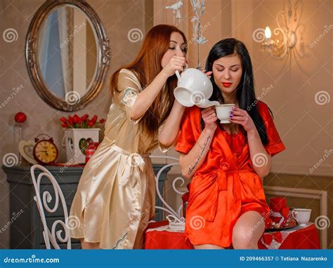 Two Beautiful Couple Of Ladies Concept Of Relationship Stock Image