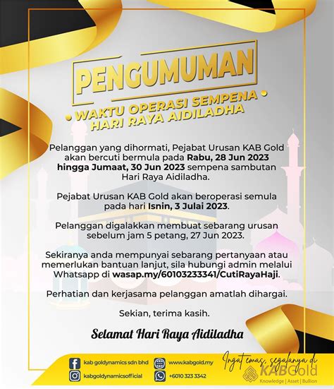 🌙 Pengumuman Penting: Waktu... - KAB Goldynamics Sdn. Bhd.