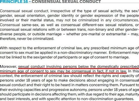 principle 16 consensual seaual conduct consensual sexual conduct irrespective of the type of