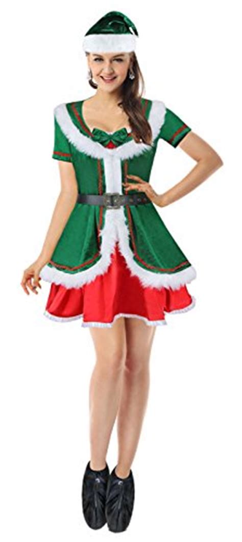 Ecilu Womens Plus Size Cutie Holiday Honey Elf Helper Christmas Costume