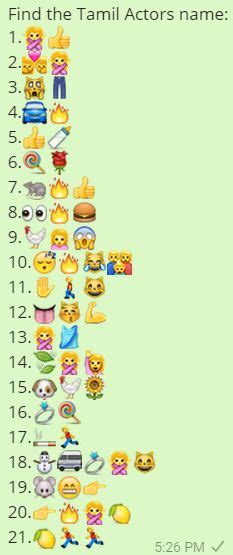 Test your friend's iq by challenging them to solve these great puzzles. Find the Tamil Actors name Whatsapp Emoji Quiz | Puzzles World