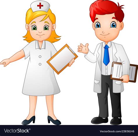 Cartoon Smiling Doctor And Nurse Royalty Free Vector Image