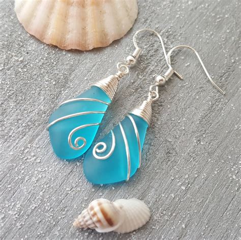 Handmade In Hawaii Wire Swirls Turquoise Bay Blue Sea Glass Etsy