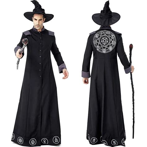 Adult Magic Wizard Sorcerer Warlock Costume Magician Cosplay For Men