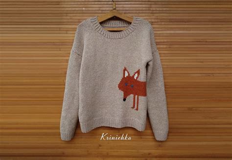 Wool Sweater With Fox Womens Wool Fall Winter Sweater Etsy