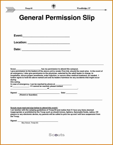 Printable Field Trip Permission Slip Template