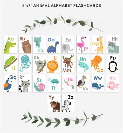 Animal Alphabet Flash Cards Abc Animal Flash Cards Alphabet Etsy