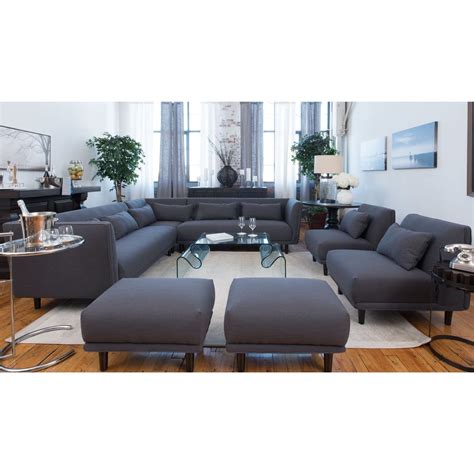 Manhattan Concrete Grey Fabric 5-Piece Living Room Furniture Sofa Set