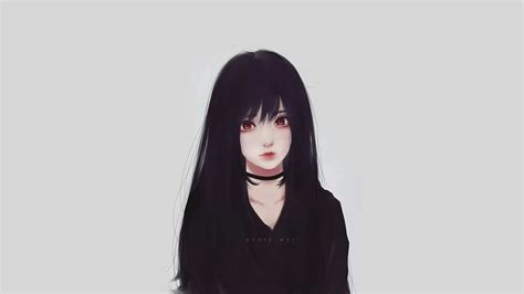 Download 1080x2160 Realistic Anime Girl Black Hair Red Eyes