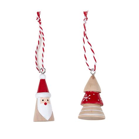 Wooden Santa And Tree Decorations Set Of 2 Purely Christmas