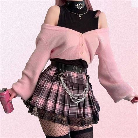 Pink Plaid Pleated Pastel Goth Lace Skirt Goth Aesthetic Shop