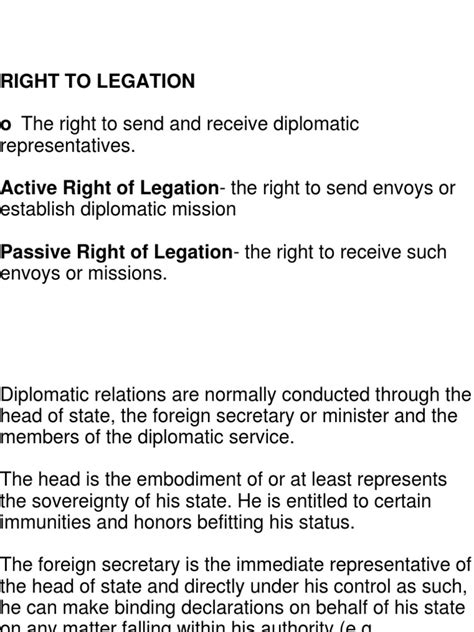 Right To Legation O The Right To Send And Receive Diplomatic Pdf