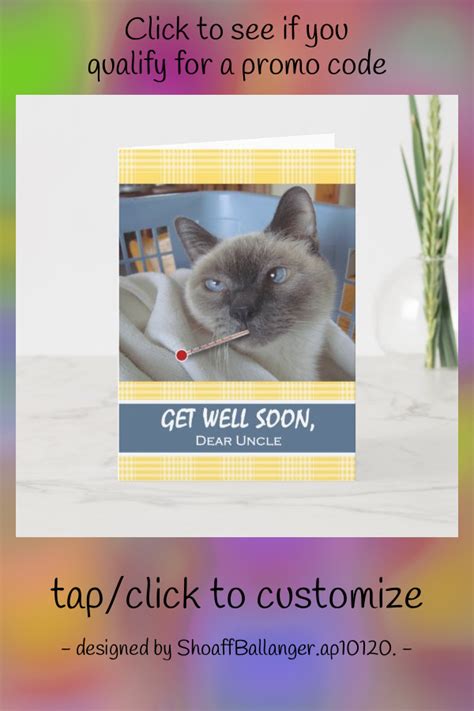 Get Well Soon For Uncle Sick Cat In Basket Card In 2021 Sick Cat Get Well Cards