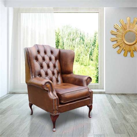Chesterfield Mallory Flat Wing Queen Anne High Back Wing Chair Antique