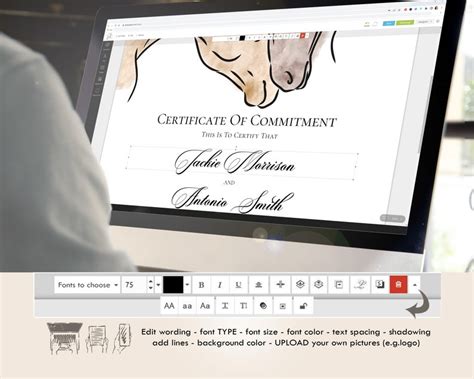 Editable Commitment Ceremony Certificate Template Printable Etsy
