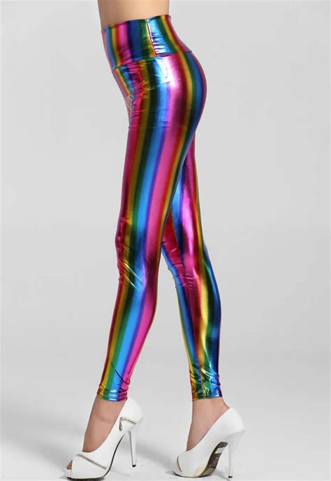 2018 Women Pants Sexy Ladies Shine Colorful Empire Waist Fluorescent