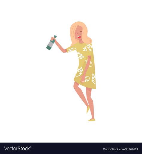 Smiling Drunk Young Woman Cartoon Character Girl Vector Image