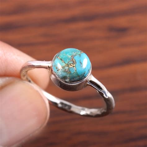 Blue Copper Turquoise Ring Sterling Sliver Ring Gemstone Etsy