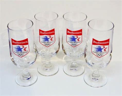New Set Of Four 4 Budweiser 1984 Los Angeles Olympics Beer Stem Glasses Antique Price Guide