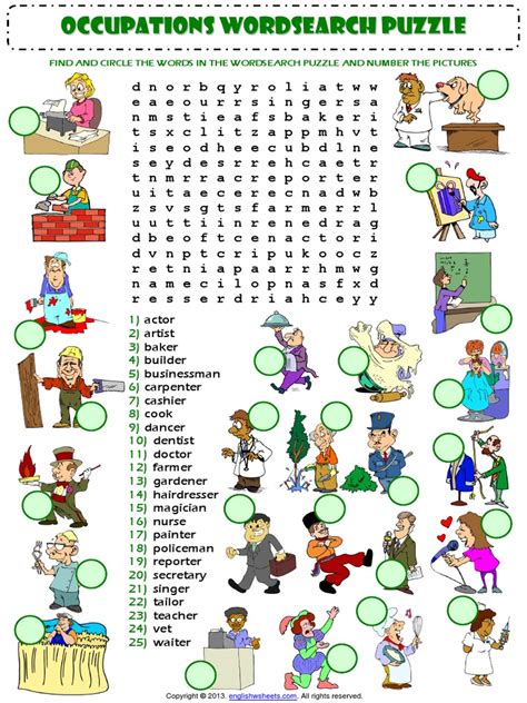 Jobs Occupations Professions Wordsearch Puzzle Vocabulary Worksheetpdf