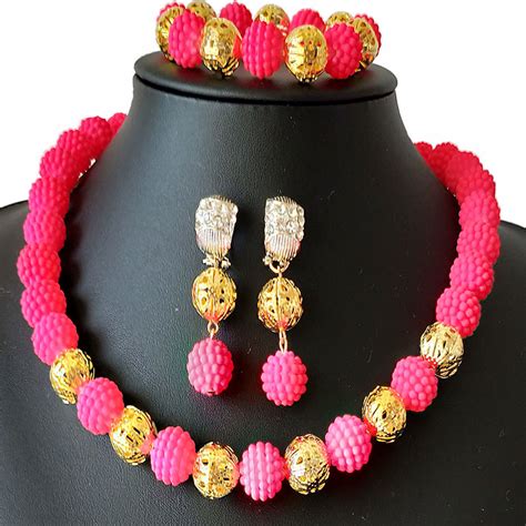 fine imitation pearl african wedding beads jewelry set women red nigerian bridal beads costume