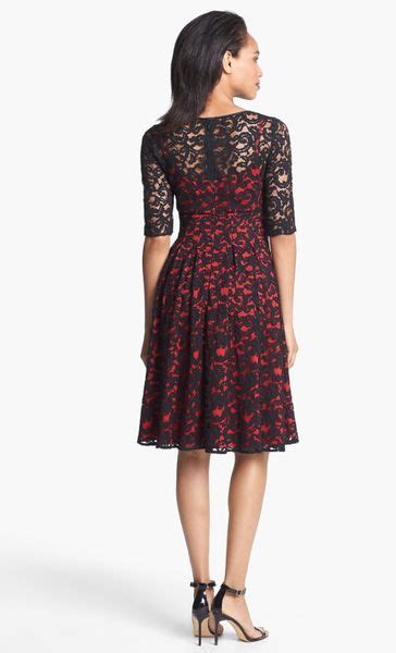 Adrianna Papell Lace Overlay Fit Flare Dress In Red Red Black Lyst