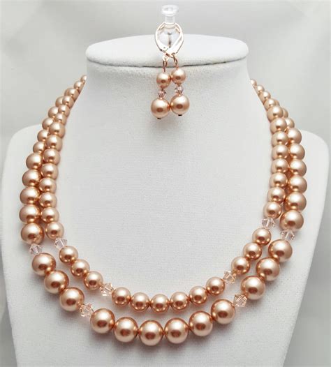 Swarovski Rose Gold Crystal Pearls Wbicones Double Strand