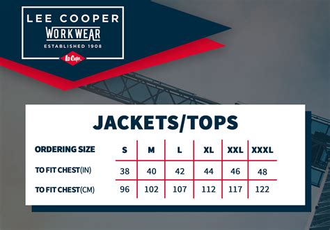 Lee Cooper Workwear Mens Apparel Size Guide Pan World Brands