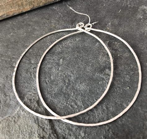 Amazon Com Extra Extra Large Hoop Earrings Hammered Sterling Silver
