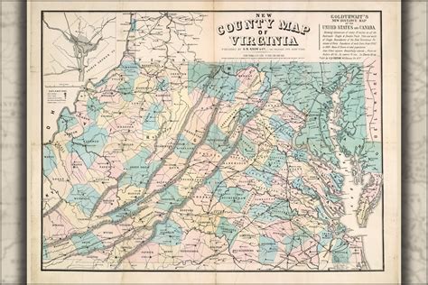 24x36 Gallery Poster County Map Of Virginia 1861