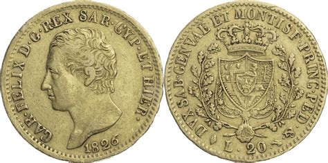 Königreich Sardinien 20 Lire 1826 L Carlo Felice Kursmünze 1821 1831