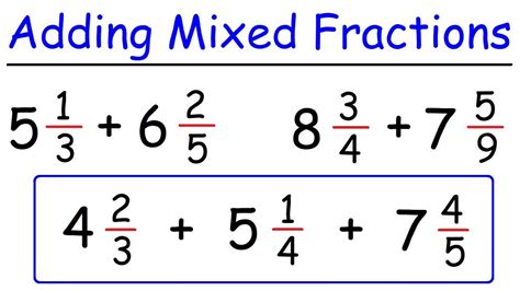 Before you can add or subtract fractions with different denominators, you must first create equivalent fractions with the same denominator by by finding the least common multiple of the denominators. How To Add Mixed Fractions With Unlike Denominators - YouTube