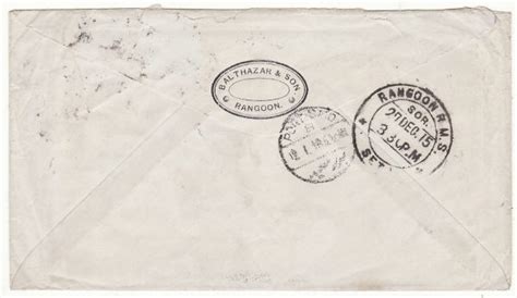 1915 Burma Egypt Gb Ww1 Censored At Rangoon And Forwarded 20455 Mike White Uk Postal