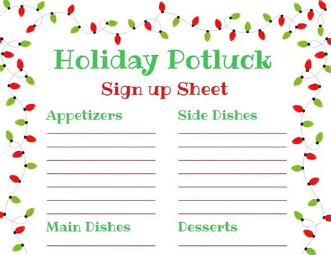 Holiday Potluck Signup Sheet Template Pdf Template