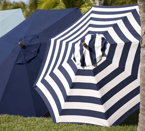 Sunbrella Round Umbrella Awning Stripe Navy Traditional Outdoor