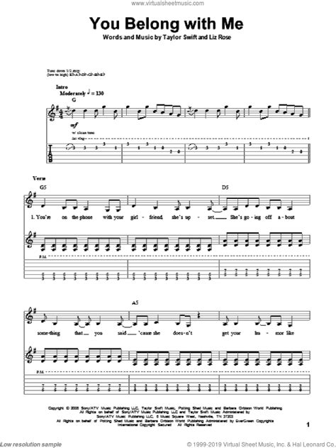 You Belong With Me Sheet Music For Guitar Tablature Play Along V3